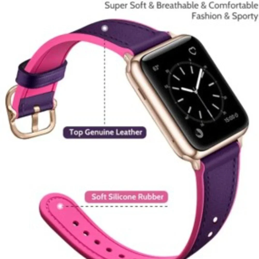Apple Watch SE Series 38-40mm Hybrid Leather and Silicone Replacement Band Strap